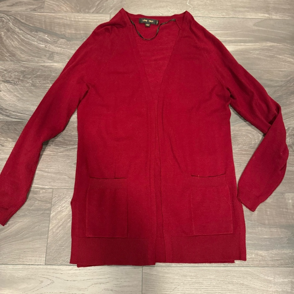 Love Tree Long Length Burgundy Cardigan Sweater Small